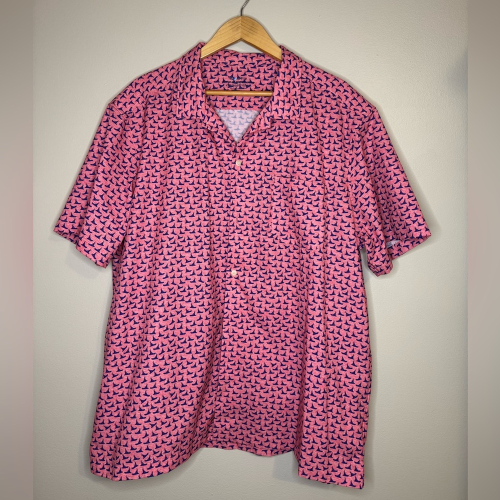 Vineyard Vines On-The-Go Performance Sailboat Print ButtonUp Shirt Pink Size XXL